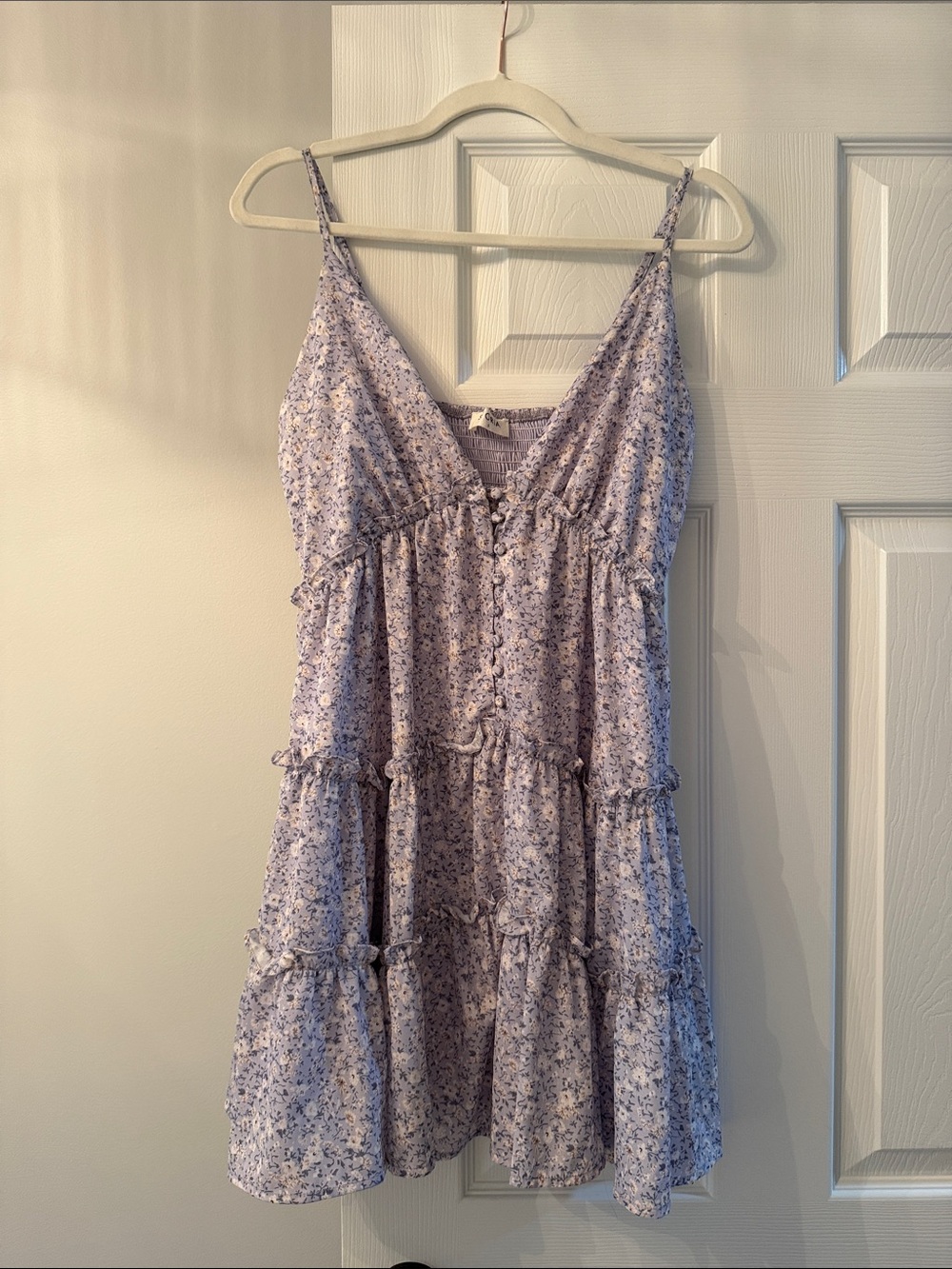 Storia Lavender Floral Smocked-Back Dress